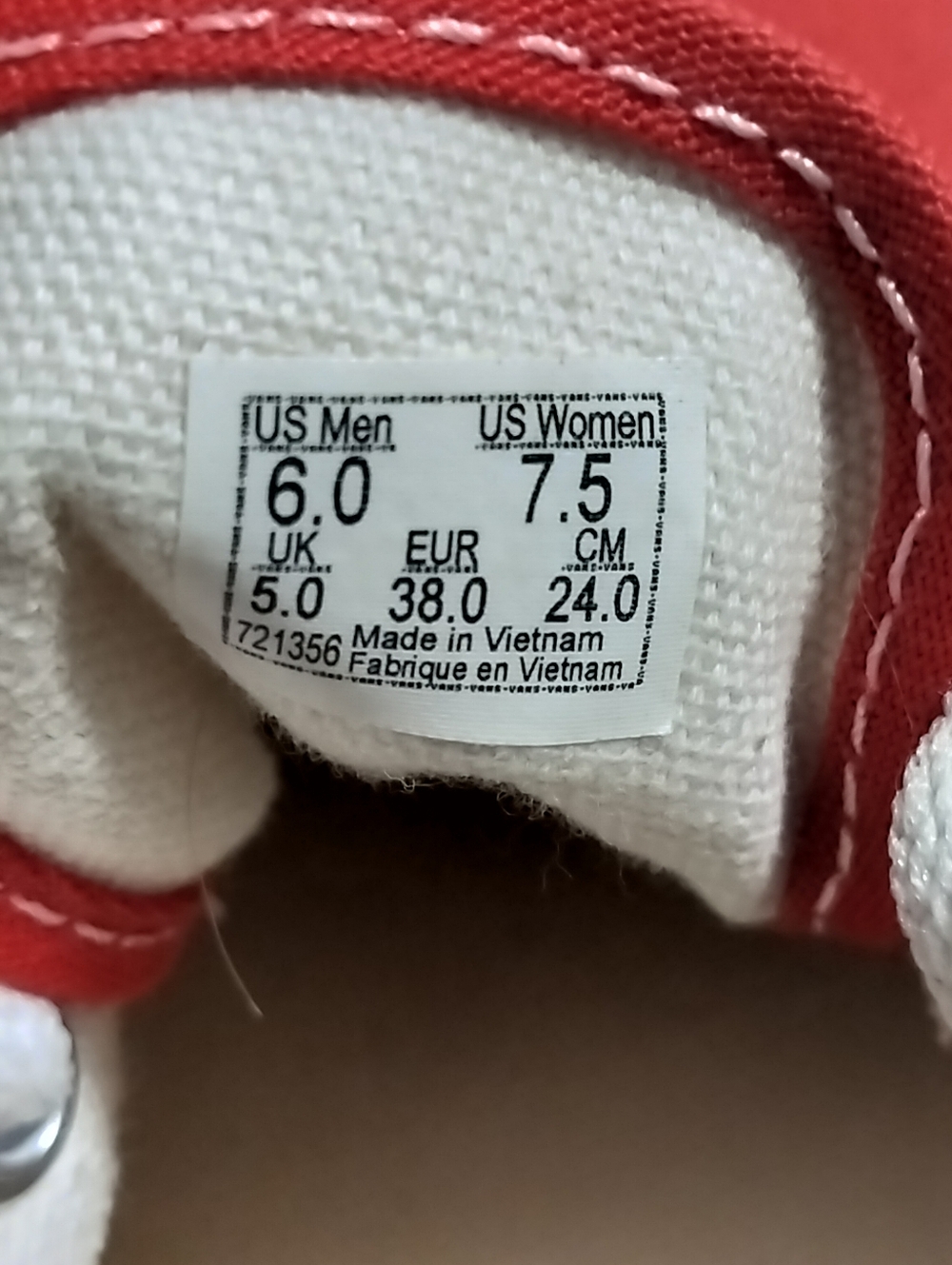 Vans Women's 7.5 Red Low-Top Canvas Sneakers - Picture 2 of 7